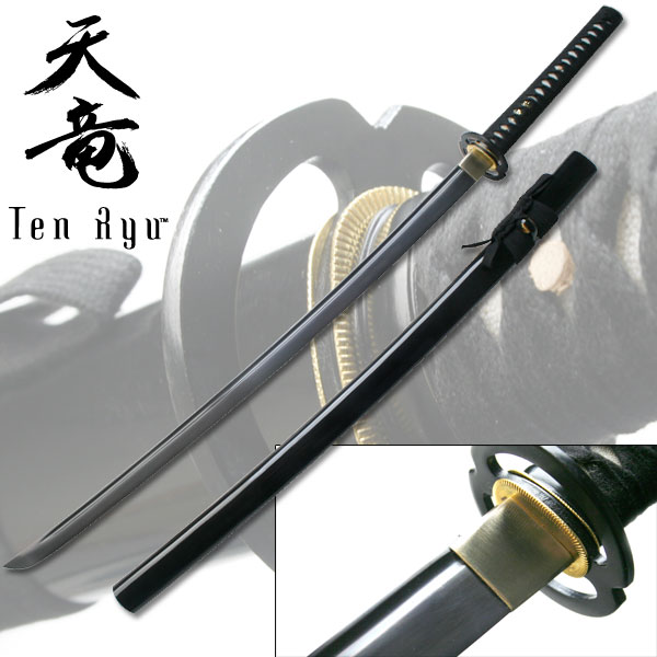 Ten Ryu Black Carbon Steel Samurai Sword