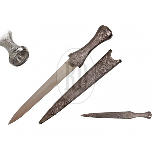 Silver Medieval Dagger w/ Metal Scabbard